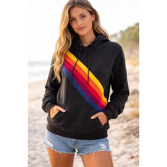 Aviator Nation Tops - Aviator Nation Charcoal Rainbow 5 Stripe Hoodie Pullover Heritage Streetwear